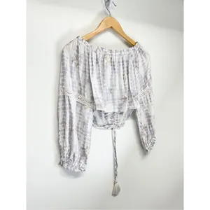 SURF GYPSY Metallic Star Print Crochet‎ Ruched Off Shoulder Crop Top Size Small thumbnail 4