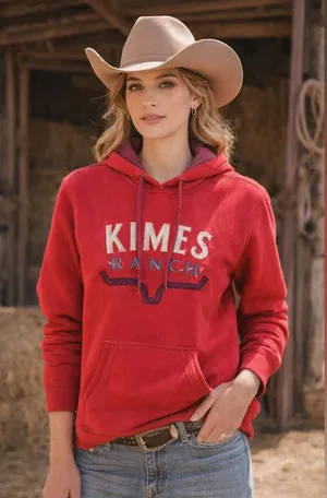 Kimes Ranch Red Hoodie Western Logo Cowgirl Pullover Sweatshirt Size Medium thumbnail 1