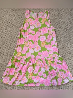 Lilly Pulitzer Dixi Swing Dress Seaside Garden Fit Size Medium (Tag L) - PTP 18” thumbnail 2