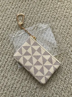 NEW Geometric Monogram Style Print Bag Charm Coin Pouch Gold Keychain Mini NIB thumbnail 4