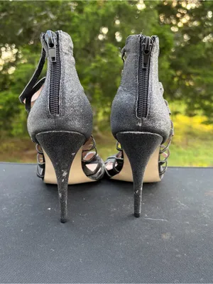 Betsey Johnson Black Glitter Cage Stiletto Heels Sz 8 see pics for condition thumbnail 5