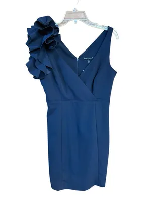 Sam and Jess dark blue sleeveless sheath dress V-neckline layered ruffle accent thumbnail 2