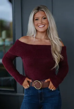 These Three Boutique Off the shoulder sweater wine thumbnail 1
