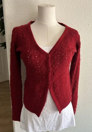 Petal & Pup delicate pointelle knit design Cardigan Sweater, Rust, Small, NWT thumbnail 1
