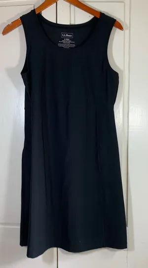 LL Bean Womens Black Active Sleeveless Dress Stretch Pockets 288940 Small LBD thumbnail 1