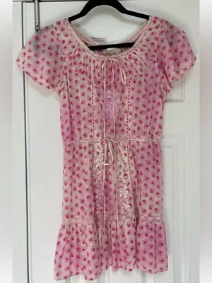 LoveShackFancy Niall Dress in Divine Pink Floral Ruffle Mini Dress thumbnail 3