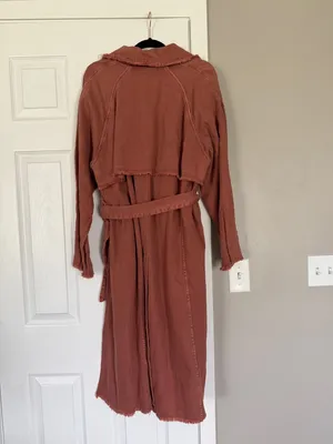 Free People Dusty Rose Long Coat Jacket Belted Double Breasted Trench Coat thumbnail 10