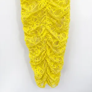 Zara Womens Blogger Fave Yellow Floral Lace‎ Ruched V-Neck Bodycon Midi Dress S thumbnail 5