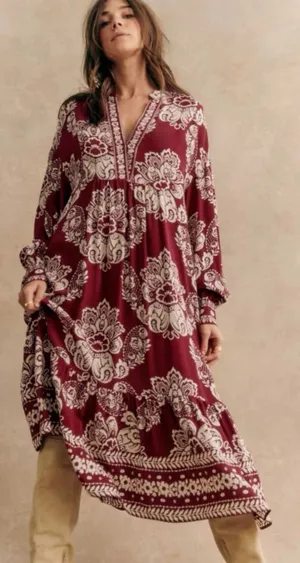 Sézane Boheme Midi Dress in Ornamental Print Size 38 - C11-644 thumbnail 1