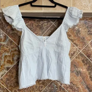 BP Nordstrom Blue Illusion Gauze Babydoll Flutter Sleeve Empire Top XL thumbnail 3