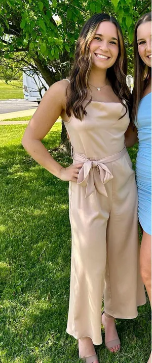 Altar'd State Champagne Satin Jumpsuit thumbnail 1