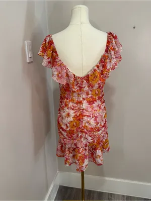 HELLO MOLLY Flowers On My Mind pink &. orange Mini‎ off the shoulder Dress XL 10 thumbnail 3