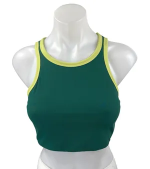 Wilo Women's Green Rib Knit Sleeveless Racerback Sports Bra Crop Tank Top Size M thumbnail 1