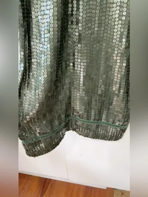 ASOS Olive Green Sequin Maxi Dress Deep V Front Slit Glam Evening Gown US 6 thumbnail 6