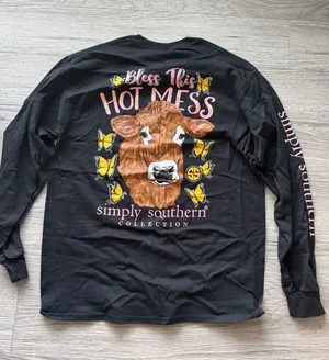 Simply Southern Black Long Sleeve Tee with Pink Logo - Size L thumbnail 1