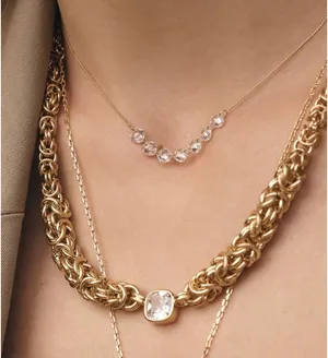 Gold Woven Metal Chain Necklace with Cubic Zirconia By Anthropologie NWT thumbnail 1