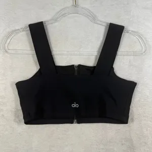 Alo Yoga Womens Black Front Zip O-Ring Square Neck Crop Top W1246R Size S thumbnail 10