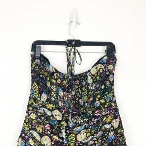 ZARA Floral Mini Dress Large Ruched Bodycon Halter Sweetheart Paisley Print thumbnail 12