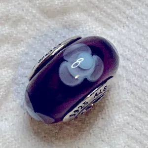 Authentic PANDORA Blue Flowers on for You Murano Glass Bead Purple 925 thumbnail 3