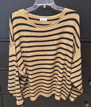 Brown and black striped vestique sweater thumbnail 1