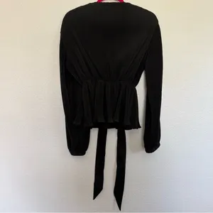 Lulus Sweet Victory Black Pleated Tie Front Long Sleeve Peplum Top XS thumbnail 7