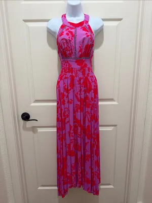 Abel the Label by Anthropologie Charlotte Purple & Red Floral Halter Maxi Dress thumbnail 2