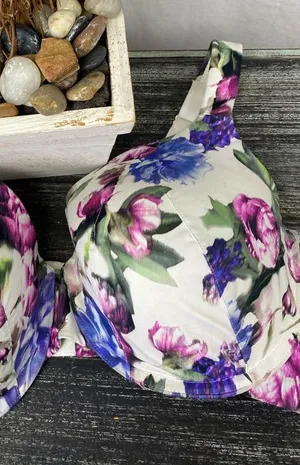 Cacique White Floral Print Underwire Lightly Lined Full Cover Contour Bra 42DD thumbnail 1