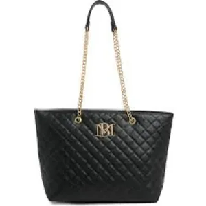 Badgley Mischka Black Quilted Tote Bag with Gold Chain Strap, One Size thumbnail 3