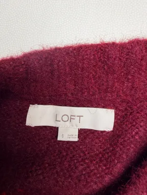 LOFT Women’s Fuzzy Fair Isle Oversized Sweater Small Red Burgundy Wool Blend thumbnail 3