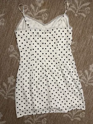 Polka Dot Lace-Trim Slip Dress - White with Black Dots thumbnail 3