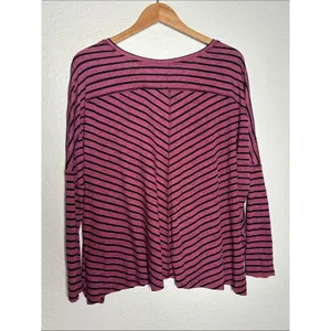 NEW We the Free People Stripe Tee Maroon Black Casual Slouchy Medium Top thumbnail 7