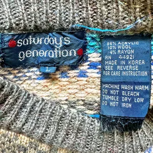 VTG Saturdays Generation Womans Crew Neck‎ Knit Sweater L Geometric Grandma Cozy thumbnail 4