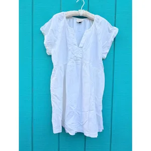 Universal Threads Womens White Linen Blend V-Neck‎ Short Sleeve Shift Dress L thumbnail 4