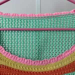 Multicolor sz S‎ Crochet Crop Top Sheer Striped Boho Festival Coastal thumbnail 6