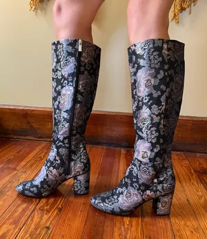 Kenneth Cole Reaction Black Floral Jacquard Knee-High Block Heel Boots thumbnail 1