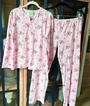 Classic Whimsy Pajamas Set Bows Coquette floral roses long sleeve pants henley thumbnail 1