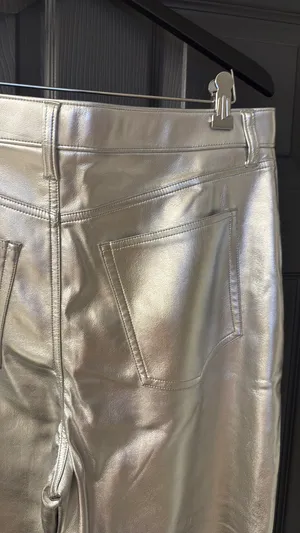 Abercrombie Vegan Leather Silver Straight Pants 90s High-Rise thumbnail 4