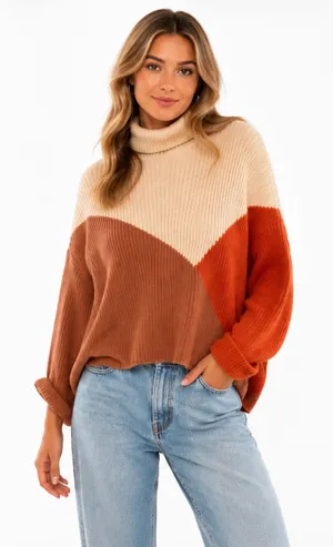 Pink Lily Colorblock Turtleneck Ribbed Knit‎ Sweater Small thumbnail 1