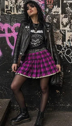Jessica Simpson Purple and Black Plaid Mini Skirt with Lace Trim thumbnail 1