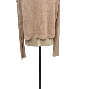 Free People Betty Cardigan Sweater Linen Blend‎ Beige Tan Size XL thumbnail 10