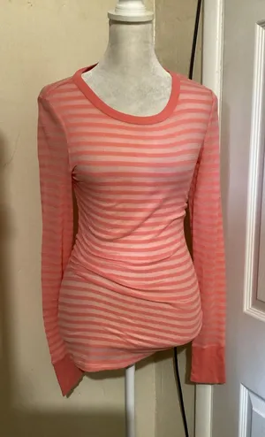 Free People Womens Coral Pink Striped Waffle Knit Thermal Long Sleeve Top M thumbnail 1