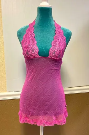 Vintage Victoria’s Secret Teddy‎ M bubblegum Pink Sheer Lace Babydoll Lingerie thumbnail 1