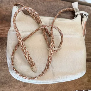 Brighton‎ Barbardos Cream Pebble Leather Braided Strap Shoulder Bag Artisan Boho thumbnail 1