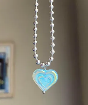 Handmade quality Czech glass bead fairy y2k cyber vintage retro style ball chain necklace💙🩵💙 thumbnail 4