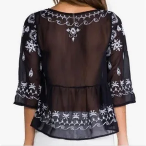 Free People Pennies Squel Navy Sheer Embroidered Top Size Small thumbnail 3