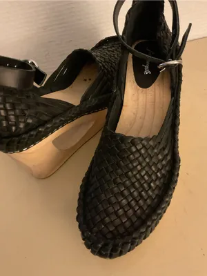 Free People women Black leather Woven Ankle-Strap Platform Wedges sandals US 8 thumbnail 10