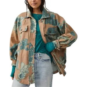 Free People Ruby Printed Jacket Shacket Oversized Blue Floral Distressed XS RARE thumbnail 2