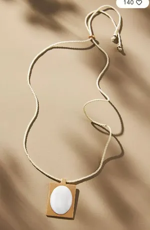 NWT ANTHROPOLOGIE Large Square Stone Pendant Necklace Rope Tie thumbnail 1
