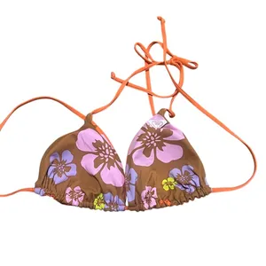Roxy Bikini Top Womens Size S Reversible Triangle Halter Tie Floral Orange thumbnail 2