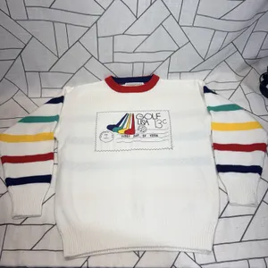 Quantum Sportswear Vintage Golf USA Sweater M White Retro Graphic‎ Stripe Sleeve thumbnail 4